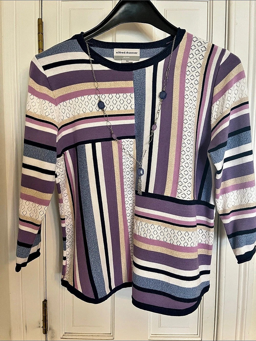 alfred dunner Petite Striped Sweater in Purple & Blue Size PM